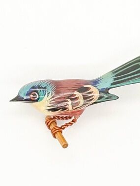 Vintage Takahashi Eastern Blue Bird Brooch Pin Yoneguma & Hand Painted by Kiyoka